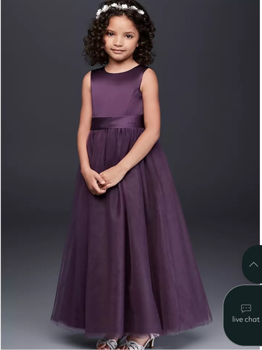 David's Bridal Girls' Plum Sleeveless Tulle Gown